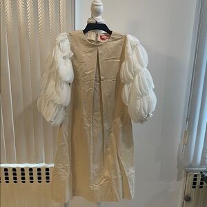 TAN COLOR Dress with White Puff Sleeves for girls size 18, excellent condition